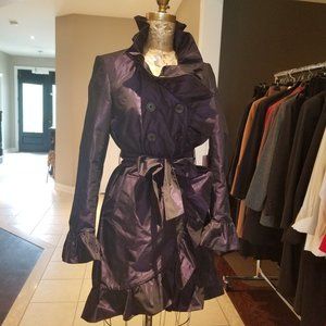 PINK TARTAN PURPLE RUFFLE TRENCH COAT - Size 4
